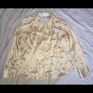 Satin Cream Long-Sleeve Button-Up Blouse